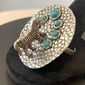 Sterling zebra ring with turquoise
